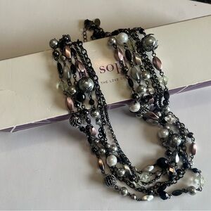 Lia Sophia "Katie" 5-Strands Hematite Tone, Freshwater Pearl & Resin Necklace